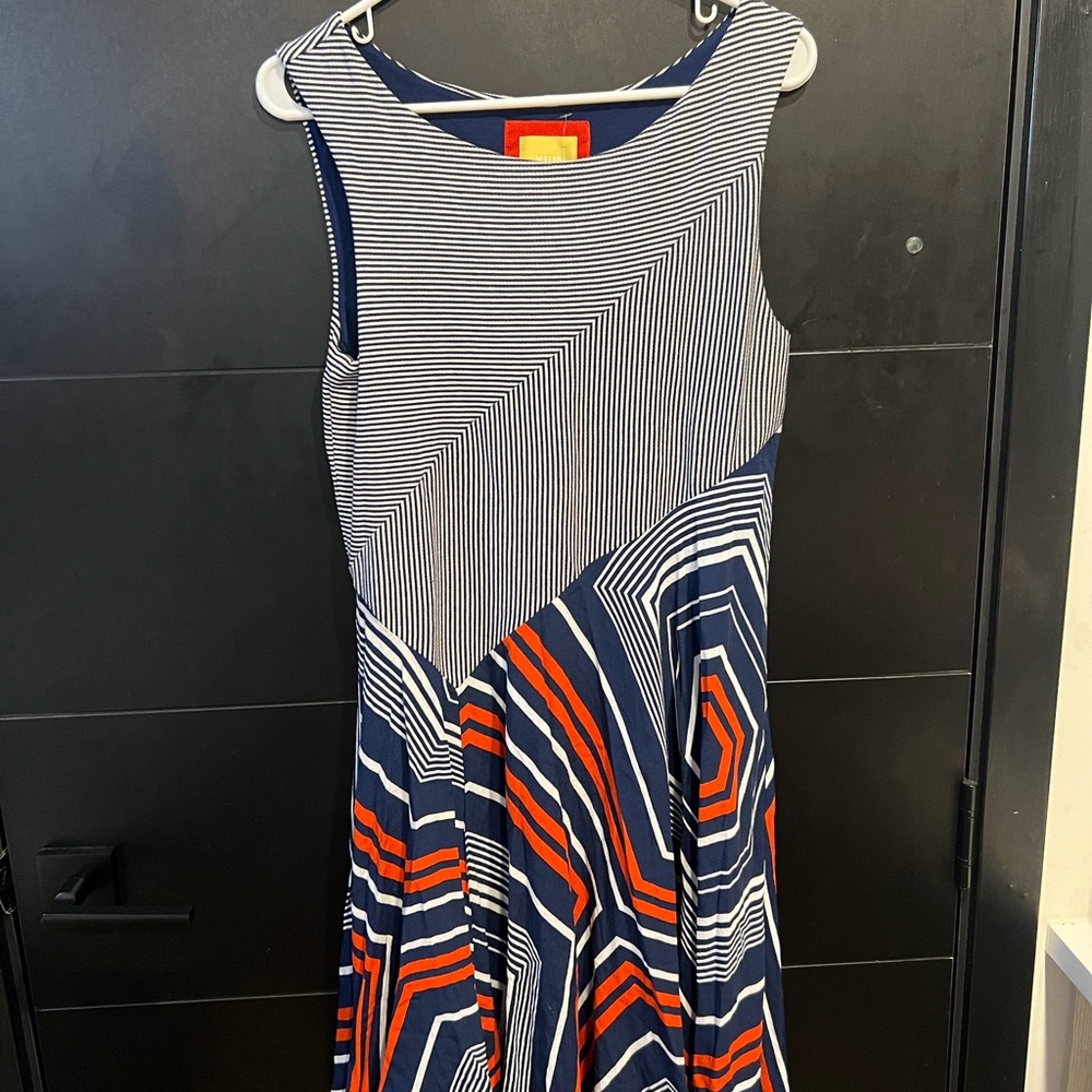 maeve anthropologie medium orange blue sleeveless tribal like print asymmetrical
